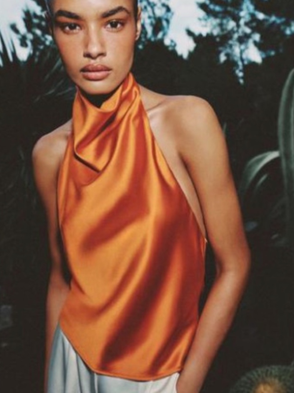 Zara - Satin effect Halter top. Color Burnt Orange. Size M - Picture 5 of 6